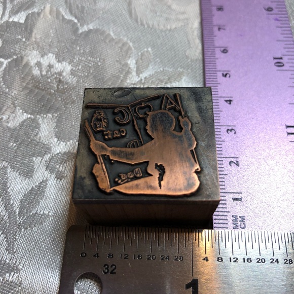 Antique Wooden Print Block Copper Child Book Dog Cat ABCs - Picture 4 of 5